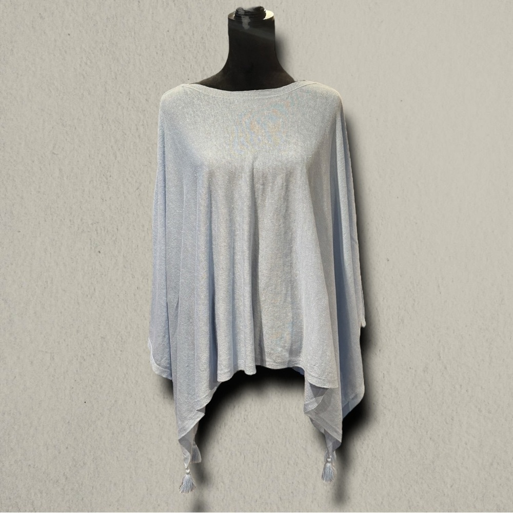 J. JILL LINEN-BLEND TASSLED PONCHO IN SKYLINE